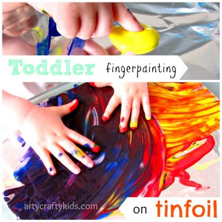 Arty Crafty Kids - Art -Toddler fingerpainting on tinfoil