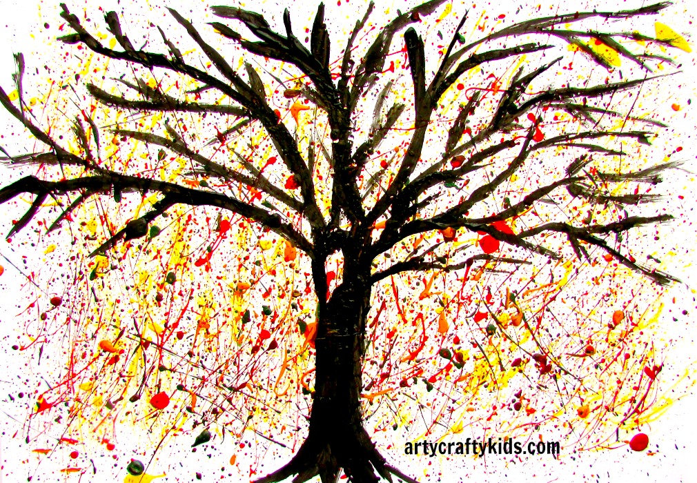 Пришла без красок и без листьев. Краска для дерева. Осеннее деревце рисование для дошкольников. Ствол дерева красками. Рисование разбрызгиванием осеннее дерево.