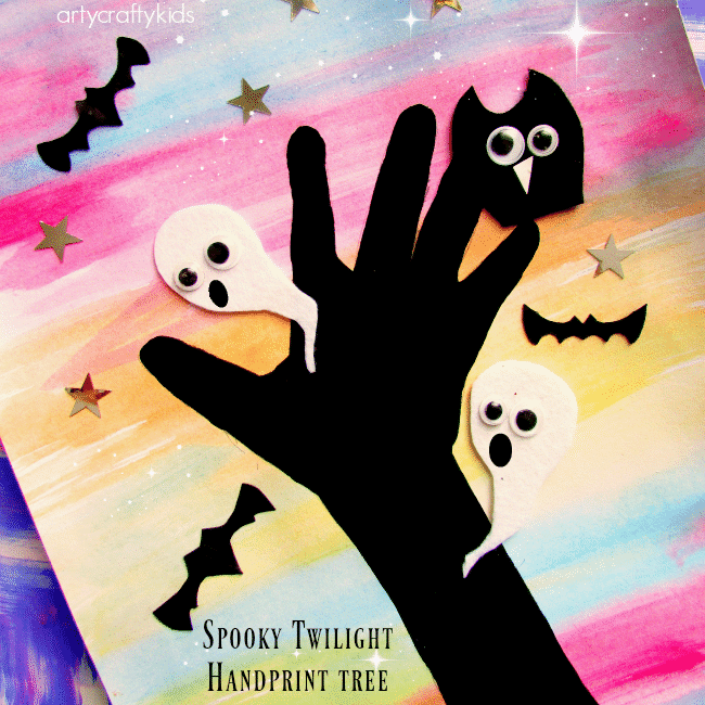Arty Crafty Kids - Art - Easy Art Ideas for Kids - Spooky Twilight Handprint Tree