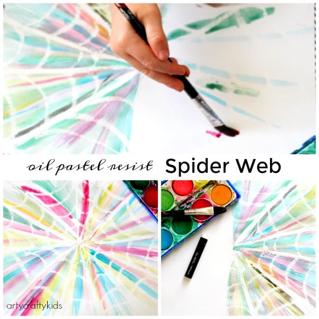 Oil Pastel Resist Spider Web Art Project - Arty Crafty Kids