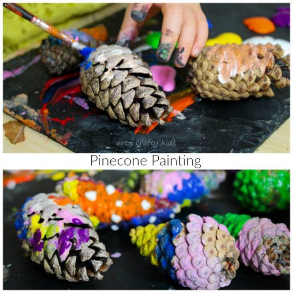 pinecone painting kids nature art project arty crafty kids