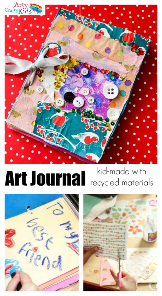 DIY Art Journal - Using recycled materials, kids can make their own Art Journals! This is a super Kid Gift idea for Christmas, Birthday's or 'just because' occassions and will inspire creativity!