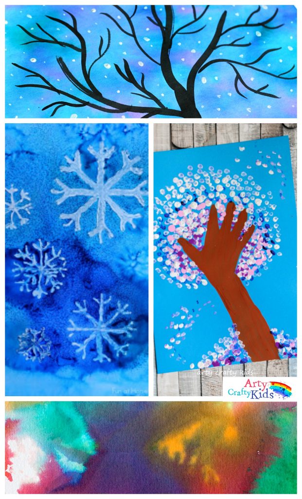 16 Winter Art Projects for Kids - A selection of gorgous snowy Winter art projects for kids using various process art tehniques to keep the kids busy this Winter.