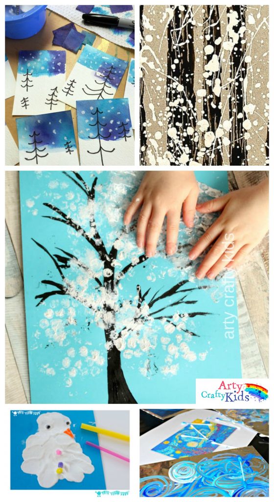 16 Winter Art Projects for Kids - A selection of gorgous snowy Winter art projects for kids using various process art tehniques to keep the kids busy this Winter.