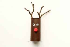 Easy Paper Tube Rudolf Christmas Craft- the perfect craft for toddlers and preschoolers! they will love using their collection of twigs to help transform their paper rolls into reindeers.