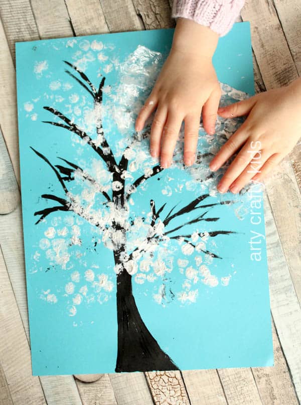 Winter Tree Finger Painting - Quick Art Project for Kids  Winter art  projects, Winter crafts for kids, Winter crafts