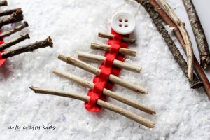 Arty Crafty Kids | Seasonal | Christmas Nature Craft | Rustic Twig Christmas Tree Ornament  | Our rustic Twig Christmas Tree Ornament is kid-made and inspired by Julia Donaldson's Stick Man. An easy Christmas craft for kids, that's great fine motor practice.