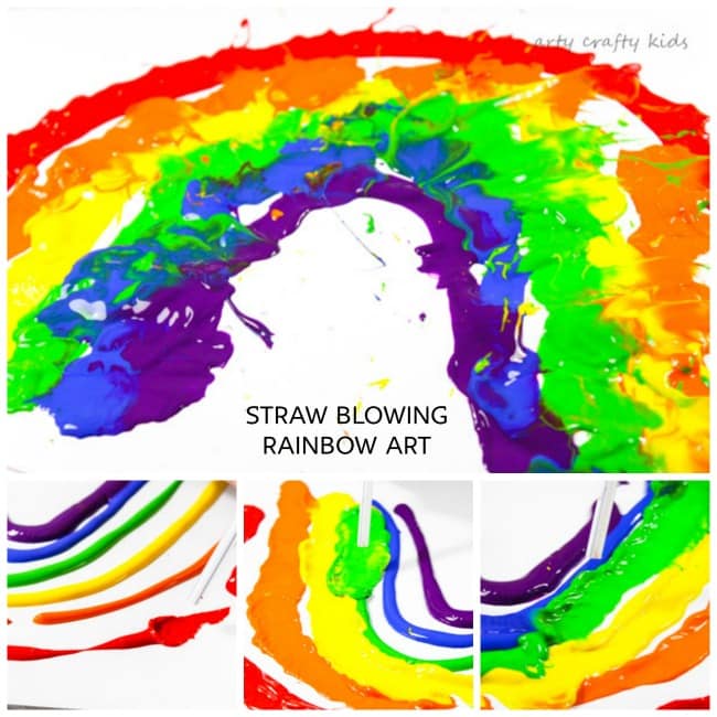 Arty Crafty Kids | Art Art Ideas for Kids | Straw Blowing Rainbow Art | Straw blowing to make rainbow art is a fun and creative process your kids with LOVE!