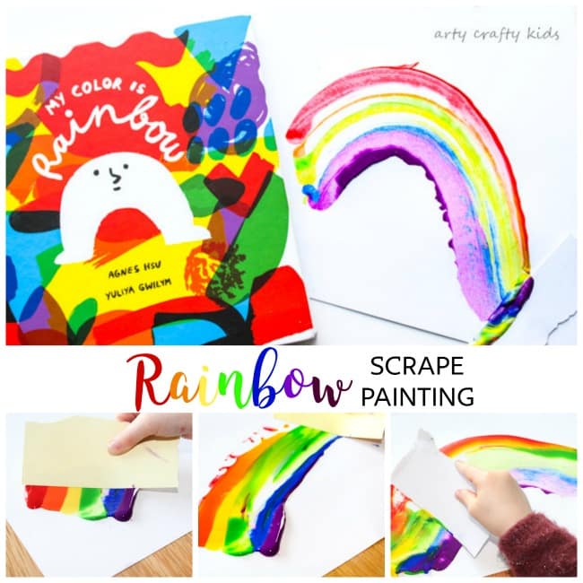 Arty Crafty Kids | Book-Club | Rainbow Scrape Painting | Based on the gorgeous "My Color Rainbow" toddlers and preschoolers can create their own rainbows using the scrape painting technique.