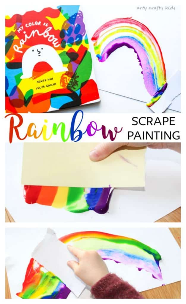 Arty Crafty Kids | Book-Club | Rainbow Scrape Painting | Based on the gorgeous "My Color Rainbow" toddlers and preschoolers can create their own rainbows using the scrape painting technique.