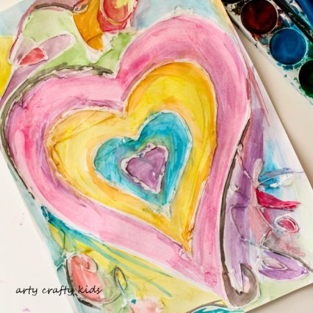 Arty Crafty Kids | Art | Watercolour and Glue Resist Heart Painting