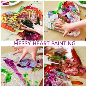 Arty Crafty Kids | Art | Messy Heart Painting | An amazing hands-on sensory art session for kids to explore texture and colour mixing. Super fun and easy art ideafor kids, with a set-up tine of less than 5 minutes!