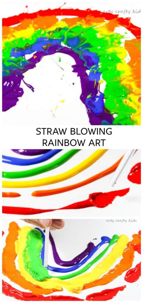 Arty Crafty Kids | Art Art Ideas for Kids | Straw Blowing Rainbow Art | Straw blowing to make rainbow art is a fun and creative process your kids with LOVE!