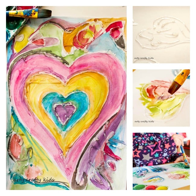 Arty Crafty Kids | Art | Watercolour and Glue Resist Heart Painting
