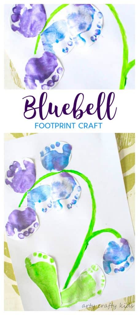 Arty Crafty Kids | Art | Bluebell Footprint Art | A cute Spring craft for kids, using little tooties and feet to make a gorgeous bluebell!