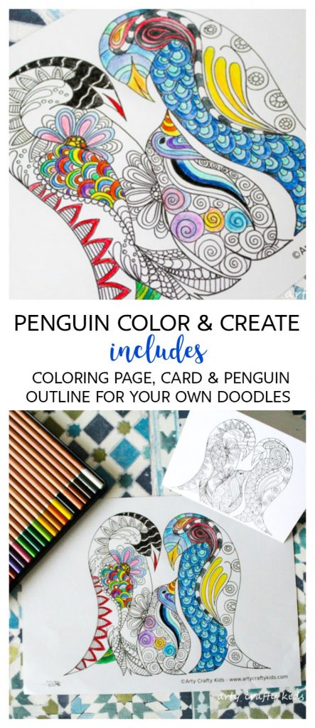 Arty Crafty Kids | Coloring Pages | Penguin Color and Create Page | Free Penguin coloring page, penguin greetings card and a penguin outline for your to create your own doodle coloring page