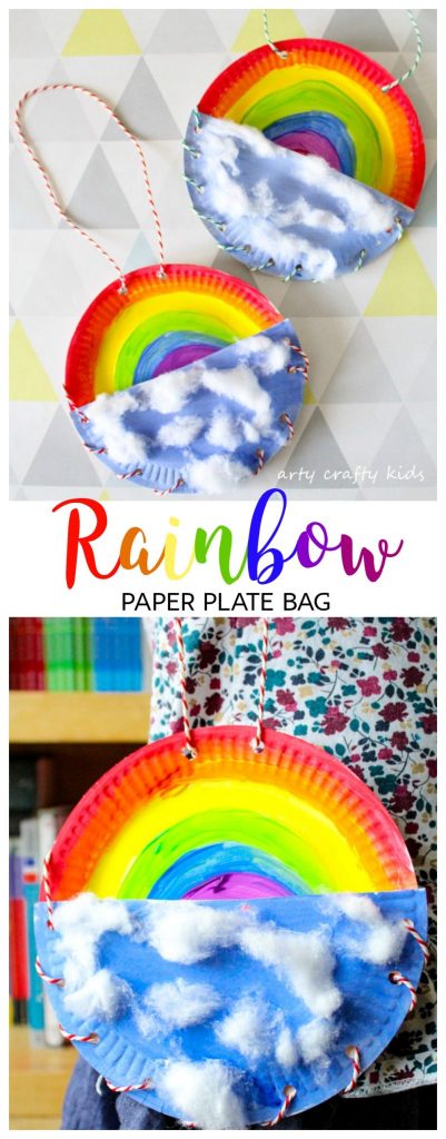 Arty Crafty Kids | Book Club | Craft Ideas for Kids | Rainbow Paper Plate Bag | Rainbow Paper Plate Bag | A fun Rainbow themed craft for kids, where kids can store notes, pens and pencils in their very own Rainbow Bag!