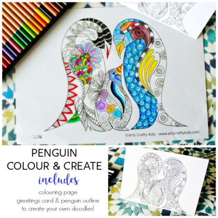 Arty Crafty Kids | Coloring Pages | Penguin Colour and Create Pages | Free Penguin coloring page, penguin greetings card and a penguin outline for your to create your own doodle coloring page
