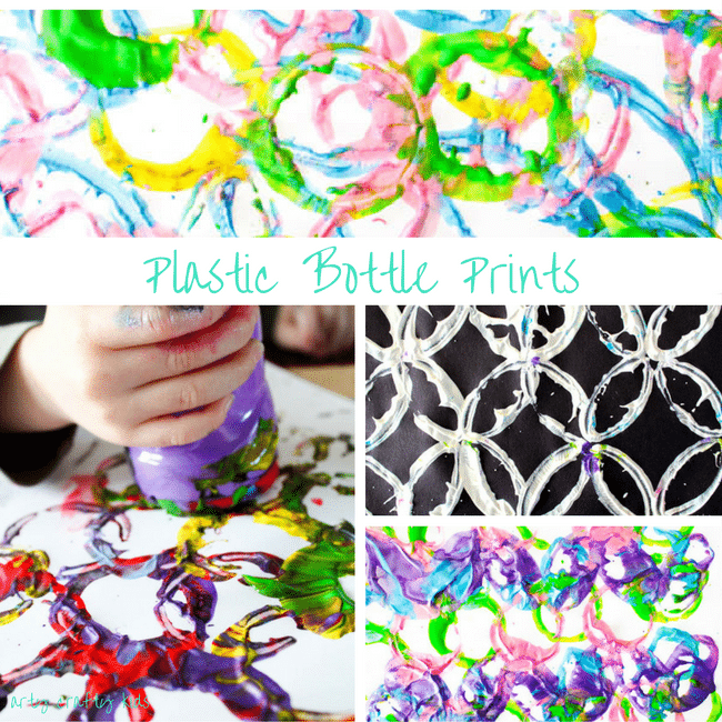 Arty Crafty Kids | Art | Kids Art Plastic Bottle Stamping | Simple art idea for kids using recycled plastic bottles, creating fun and unusual shapes and patterns.