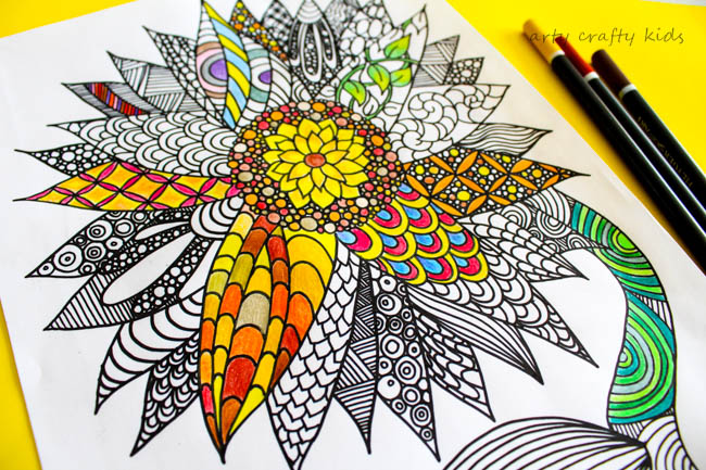 Arty Crafty Kids | Coloring Pages | Sunflower Coloring Page | Beautiful and detailed sunflower coloring page for adults and kids