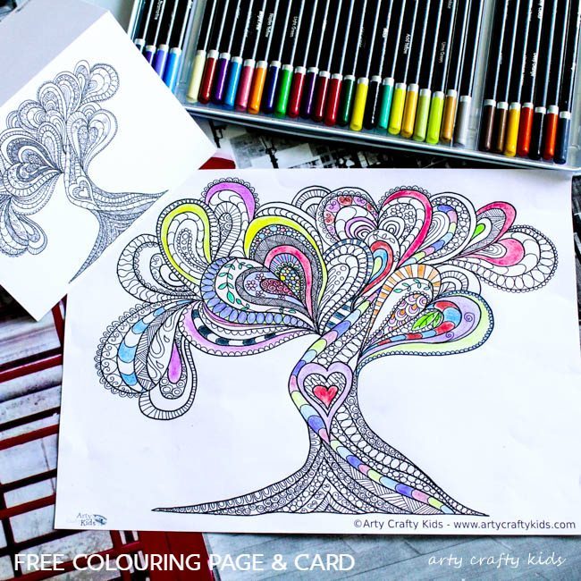 Arty Crafty Kids - Valentines Love Tree Coloring Page
