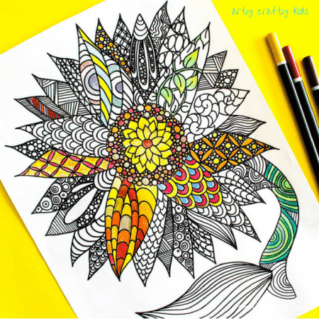 Arty Crafty Kids | Coloring Pages | Sunflower Coloring Page | Beautiful and detailed sunflower coloring page for adults and kids