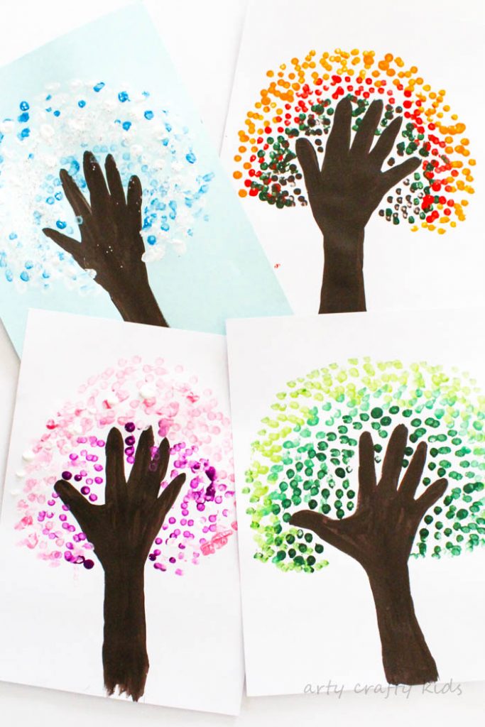 Arty Crafty Kids | Art | Four Season Handprint Tree | A fun seasonal art project for kids. Create Autumn, Winter, Spring and Summer Handprint Trees - a great way for preschoolers to observe seasonal change!