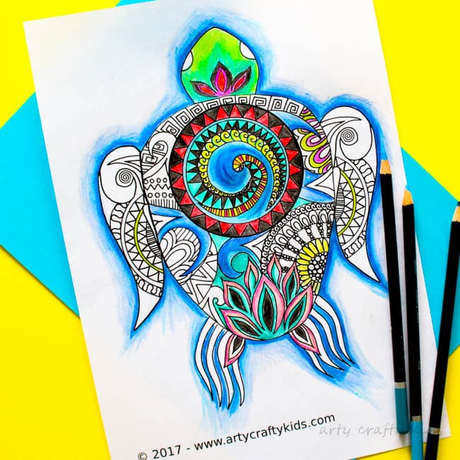 Arty Crafty Kids | Free Coloring Page for Adults and Kids | Moana Inspired Free Turtle Coloring Page