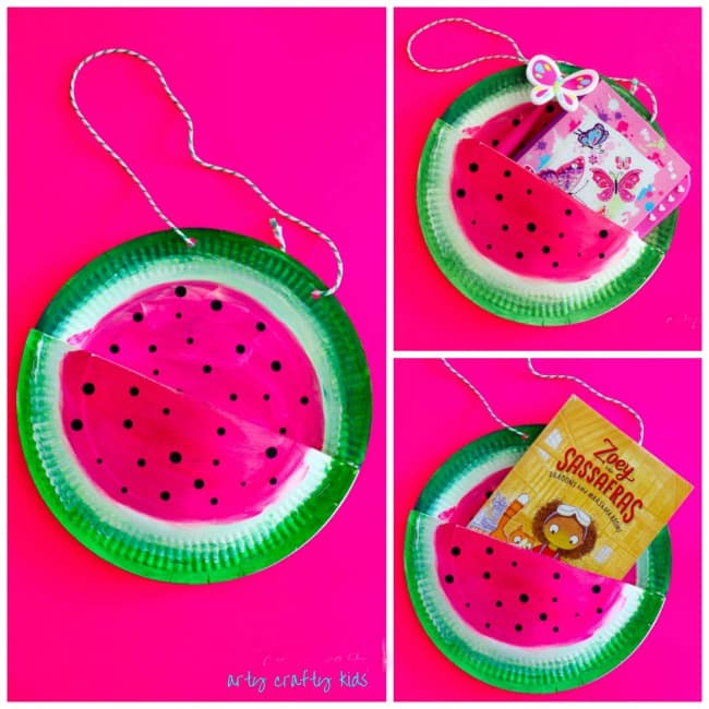 Arty Crafty Kids | Book Club | Summer Crafts for Kids | Paper Plate Watermelon Book Bag