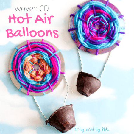 Arty Crafty Kids | Craft | Woven Hot Air Balloons | A simple fine motor weaving craft for kids, turning recycled CD's into Hot Air Balloons!