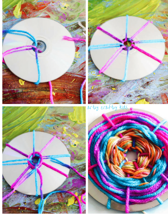 Arty Crafty Kids | Craft | Woven Hot Air Balloons | A simple fine motor weaving craft for kids, turning recycled CD's into Hot Air Balloons!