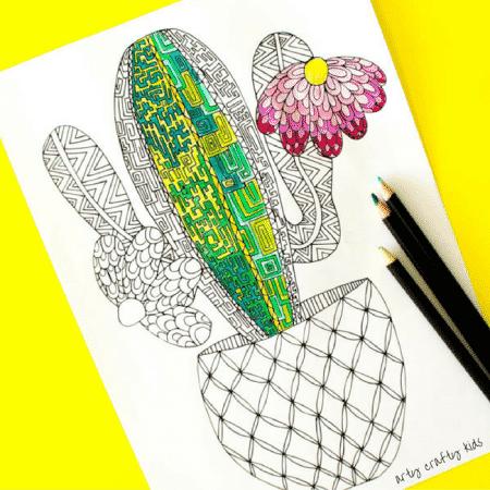 Arty Crafty Kids | Coloring Pages | Cactus Coloring Page | A free cactus coloring page for adults and kids!