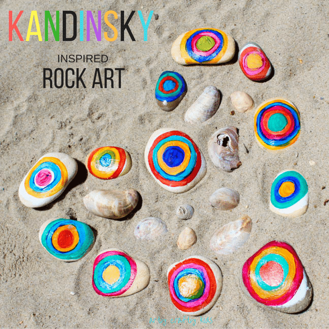 Arty Crafty Kids | Art | Kandinsky Inspired Rock Art | A fun interpretation of Kandinsky's famous conecentric circles. A great way for kids to learn about famous artists and create their own colourful nature art with rocks.