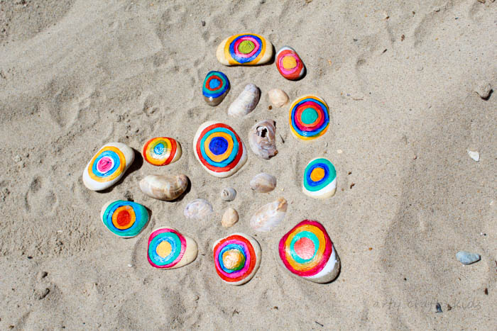 Arty Crafty Kids | Art | Kandinsky Inspired Rock Art | A fun interpretation of Kandinsky's famous conecentric circles. A great way for kids to learn about famous artists and create their own colouful nature art with rocks. 