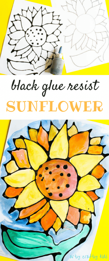Arty Crafty Kids | Art | Black Glue Sunflower Art | A beautiful black glue sunflower art project for kids. Perfect for summer crafting.