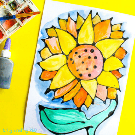 Arty Crafty Kids | Art | Black Glue Sunflower Art | A beautiful black glue sunflower art project for kids. Perfect for summer crafting.