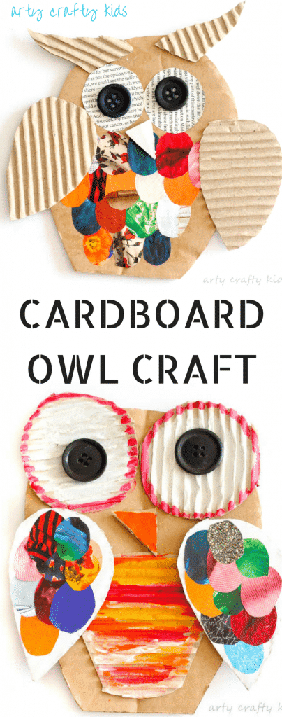 Arty Crafty Kids | Craft | Recycled Cardboard Owl Craft for Kids | A fun way to resuse cardboard and maagzines to create playful owls. A perfect kids craft for Autumn #kidscraft #easycraftsforkids #Preschoolcrafts