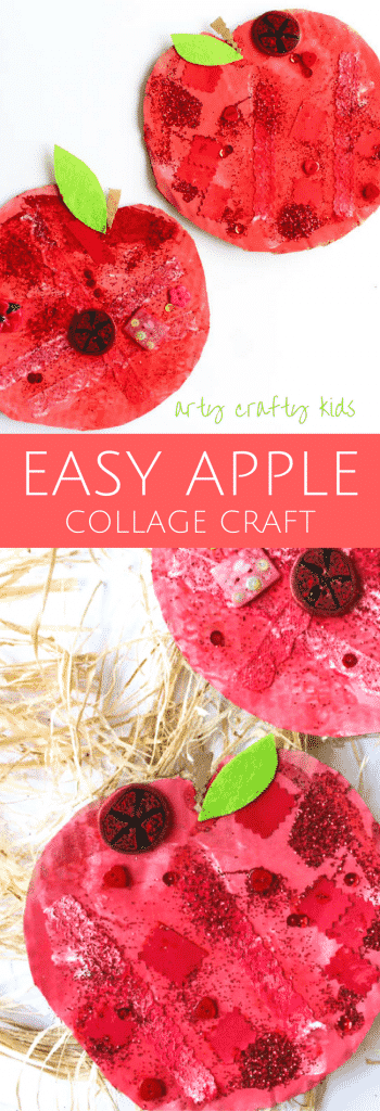 Arty Crafty Kids | Craft Ideas for Kids | Autumn Crafts | Easy Apple Collage Craft | A fun back to school and Autumn Apple Craft for Kids, using loose parts within the theme of 'Red' to create an apple.