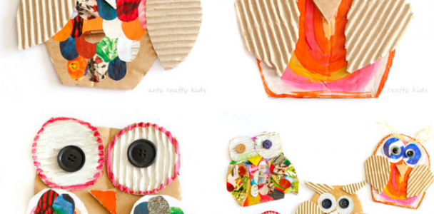 Arty Crafty Kids | Craft | Recycled Cardboard Owl Craft for Kids | A fun way to resuse cardboard and maagzines to create playful owls. A perfect kids craft for Autumn #kidscraft #easycraftsforkids #Preschoolcrafts