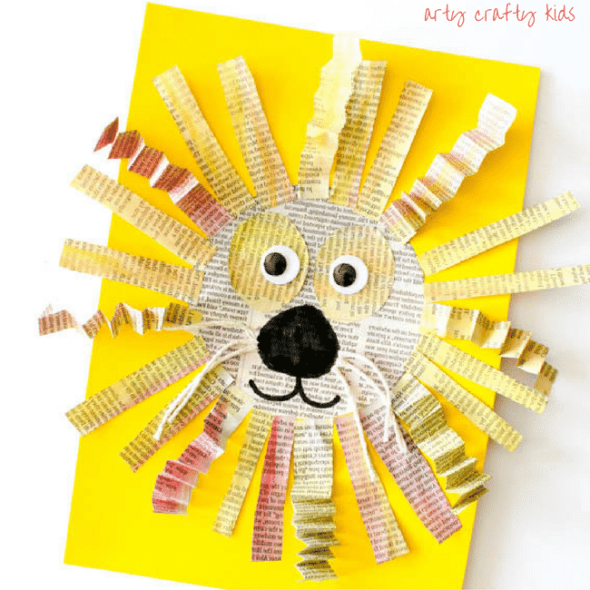 Mixed Media Newspaper Lion Craft | Arty Crafty Kids