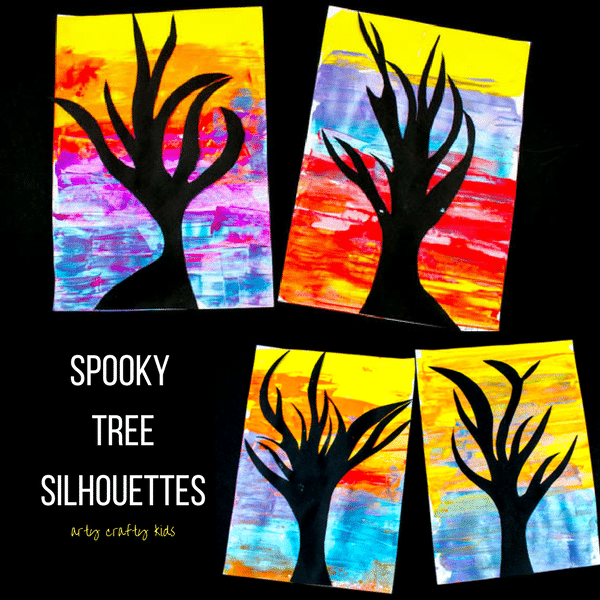 Arty Crafty Kids | Art | Spooky Tree Silhouette Painting | A super fun and easy art project for kids using the scrape painting technique!