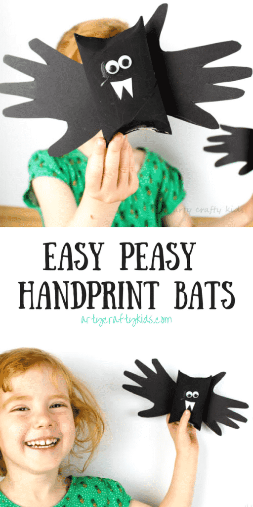 Arty Crafty Kids | Halloween | Easy Halloween Kids Crafts | Paper Tube Handprint Bat - A fun and easy Halloween Handprint crafts for preschoolers!