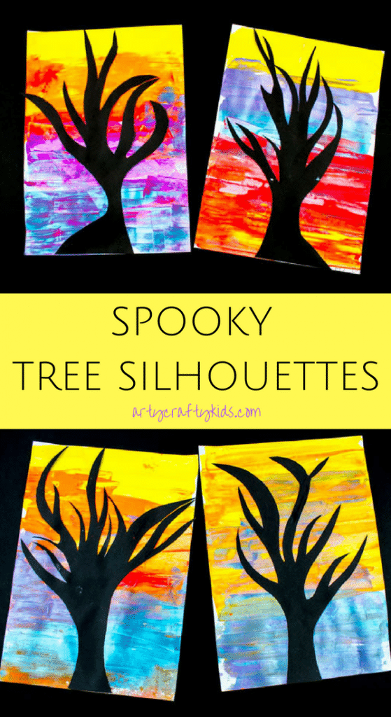 Arty Crafty Kids | Art | Spooky Tree Silhouette Painting | A super fun and easy art project for kids using the scrape painting technique!