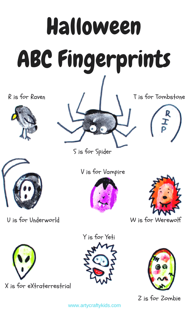 Arty Crafty Kids | Art | Halloween ABC Fingerprints | Give the alphabet a spooky twist with our Halloween themed ABC Fingerprint activity!