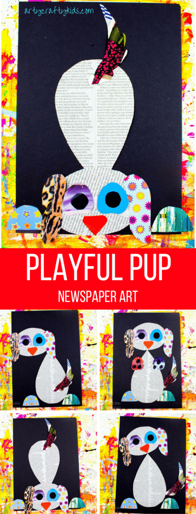 Arty Crafty Kids | Art | Playful Pup Newspaper Art | A fun dog craft for kids using recycled materials, including newspaper and magazines. With a free template included, this is a must activity for any paw patrol fans who fancy creating their own playful pup!