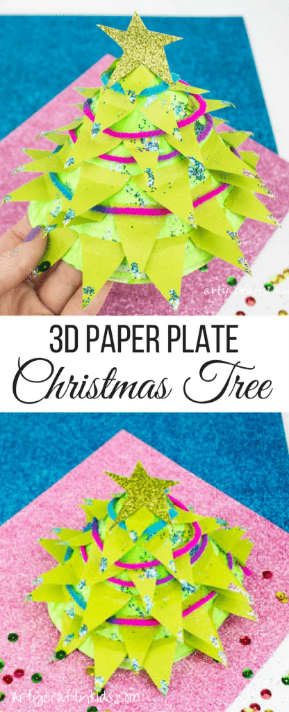 Arty Crafty Kids | Christmas Crafts for Kids | Design your own 3D Paper Plate Christmas Tree #christmascraft #kidscraft #christmastreecraft