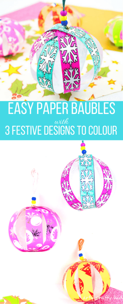 Arty Crafty Kids | Christmas Craft for Kids | Colour and Create Christmas Paper Baubles #christmasornament #christmascraft #christmasbauble #papercraft