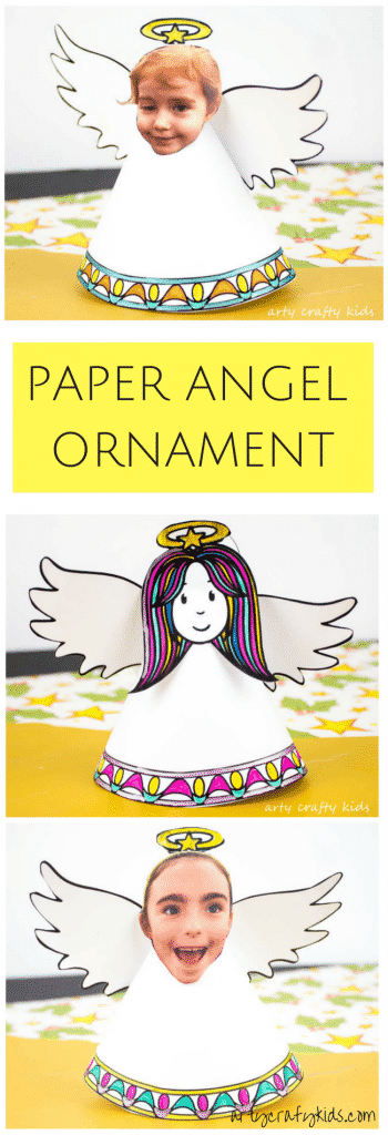 Arty Crafty Kids | Christmas Crafts for Kids | Adorable Paper Angel Christmas Ornmant for Kids, includes a free template for kids to design, colour and cut! #christmascraft #papercraft #christmascraftsforkids #christmasornament #freedownload