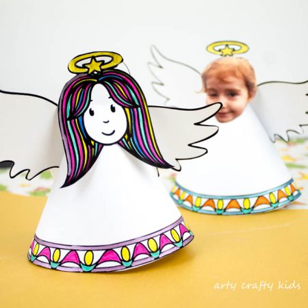 Arty Crafty Kids | Christmas Crafts for Kids | Adorable Paper Angel Christmas Ornament for Kids, includes a free template for kids to design, colour and cut! #christmascraft #papercraft #christmascraftsforkids #christmasornament #freedownload