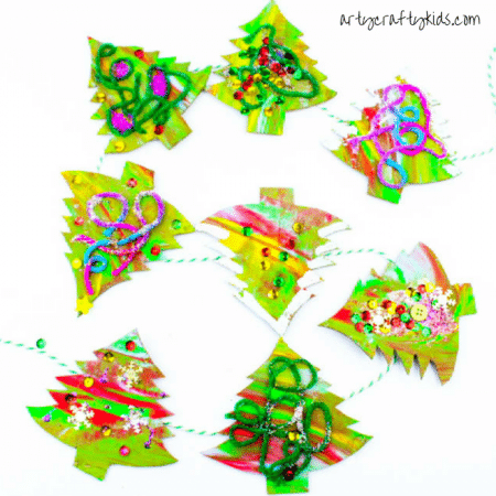 Arty Crafty Kids | Christmas Craft | Cardboard Christmas Tree Garland Craft for Kids | A process led Christmas Tree craft for kids.